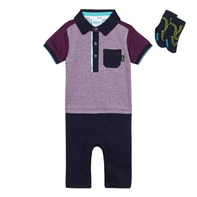 Baker by Ted Baker Baby boys' purple polo romper suit with socks